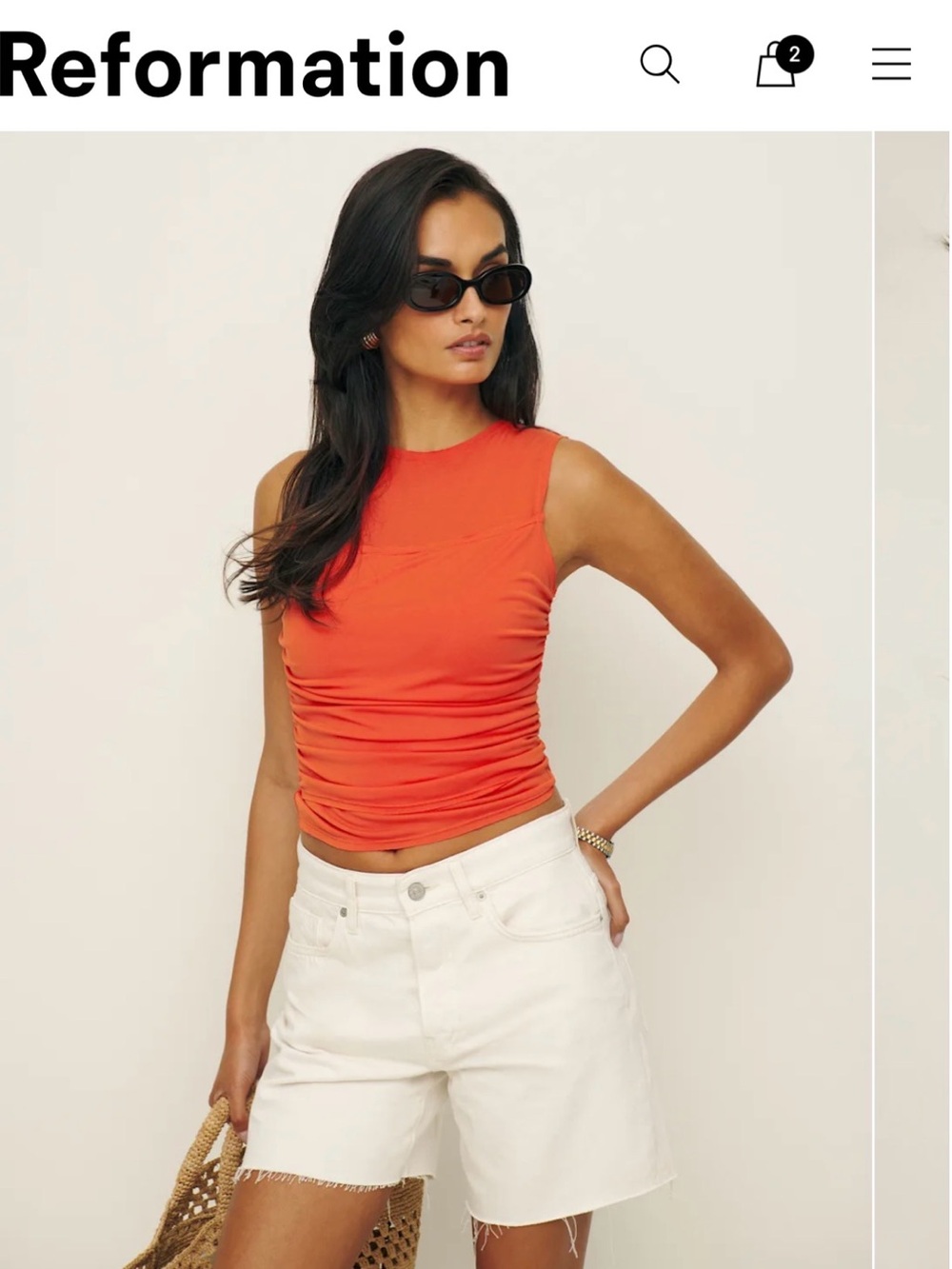 Reformation Red Draped One-Shoulder Tank